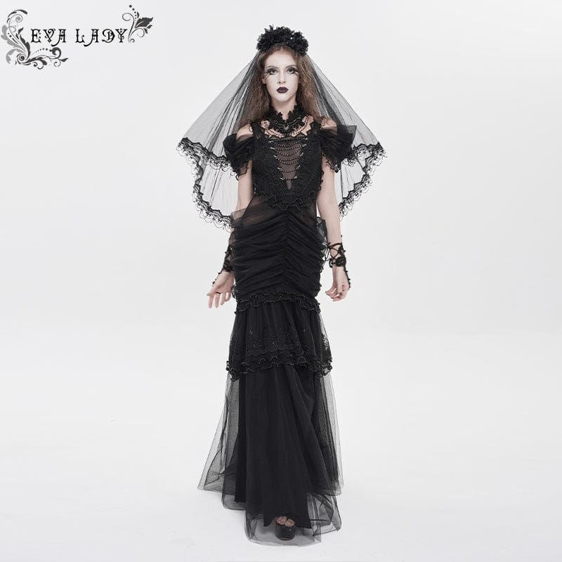 Women's Gothic Ruched Ruffled Off Shoulder Dress