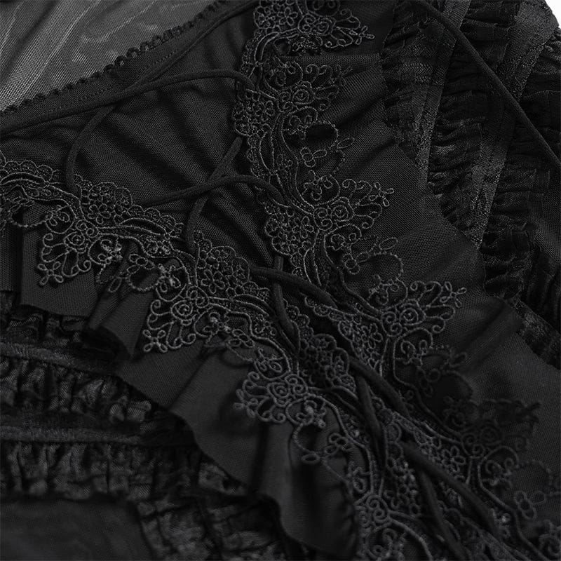 Women's Gothic Ruffled Off Shoulder Flared Sleeved Shirt Black