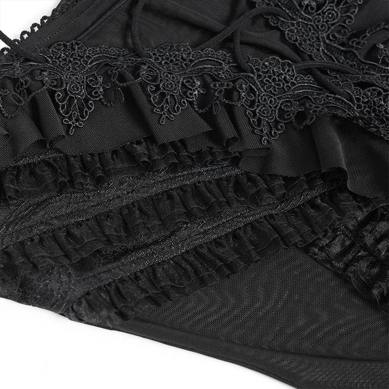 Women's Gothic Ruffled Off Shoulder Flared Sleeved Shirt Black