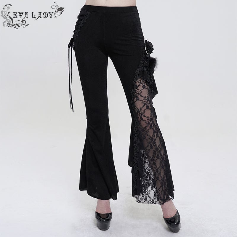 Women's Gothic Strappy Lace Splice Flared Pants