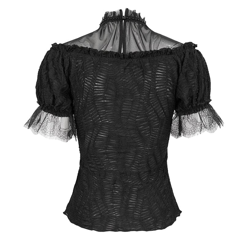 Women's Gothic Strappy Mesh Splice Beaded Shirt