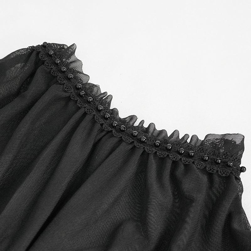 Women's Gothic Strappy Mesh Splice Beaded Shirt