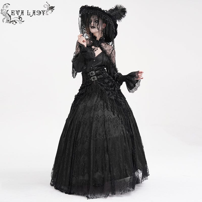 Women's Gothic Tassels Buckle-up Long Skirt