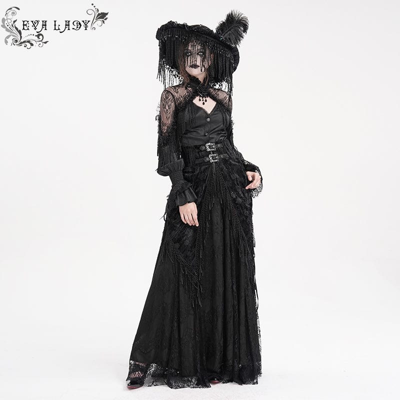 Women's Gothic Tassels Buckle-up Long Skirt