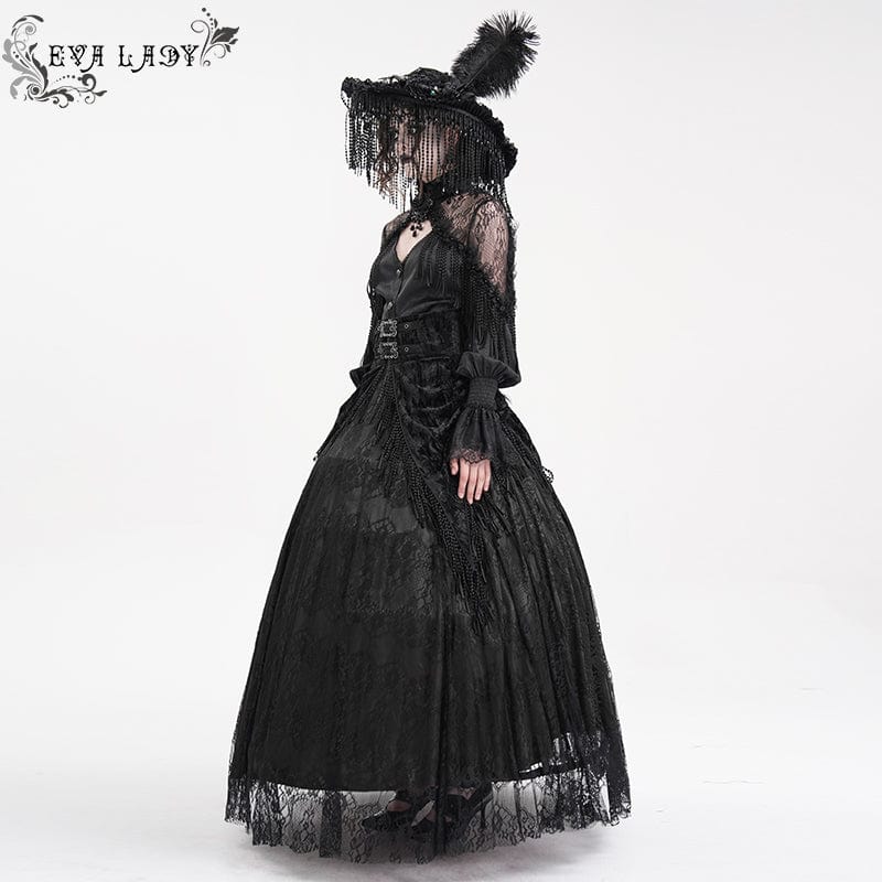 Women's Gothic Tassels Buckle-up Long Skirt