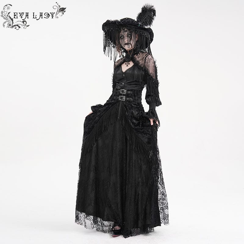 Women's Gothic Tassels Buckle-up Long Skirt