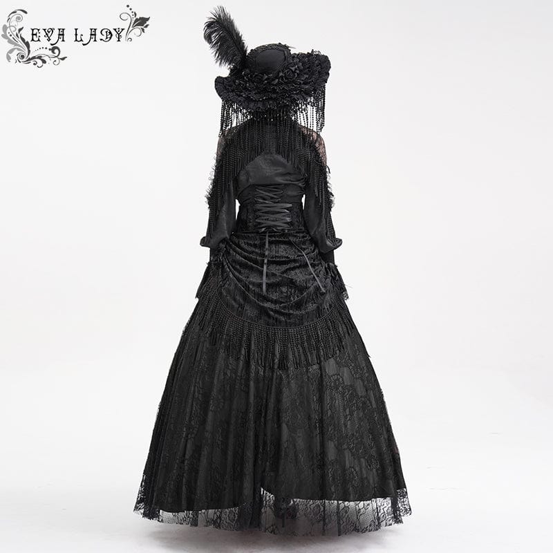 Women's Gothic Tassels Buckle-up Long Skirt