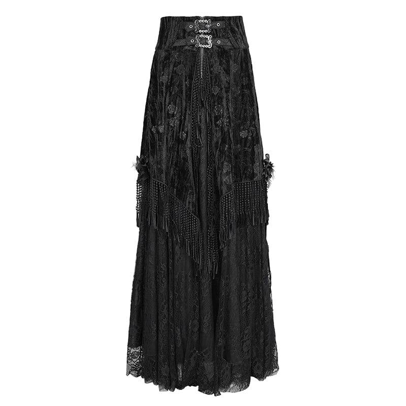 Women's Gothic Tassels Buckle-up Long Skirt