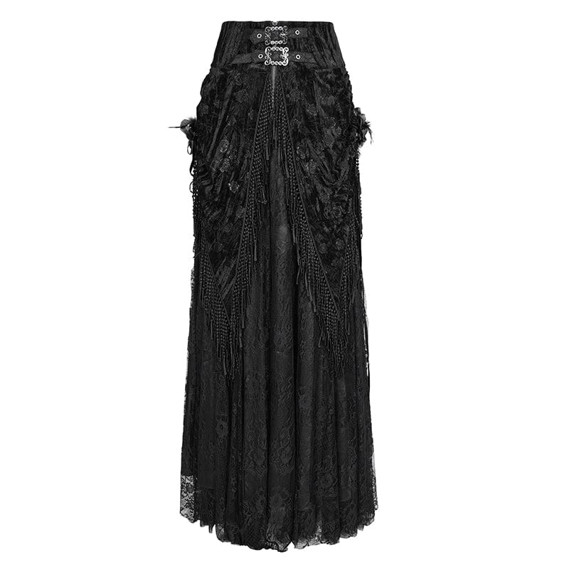 Women's Gothic Tassels Buckle-up Long Skirt