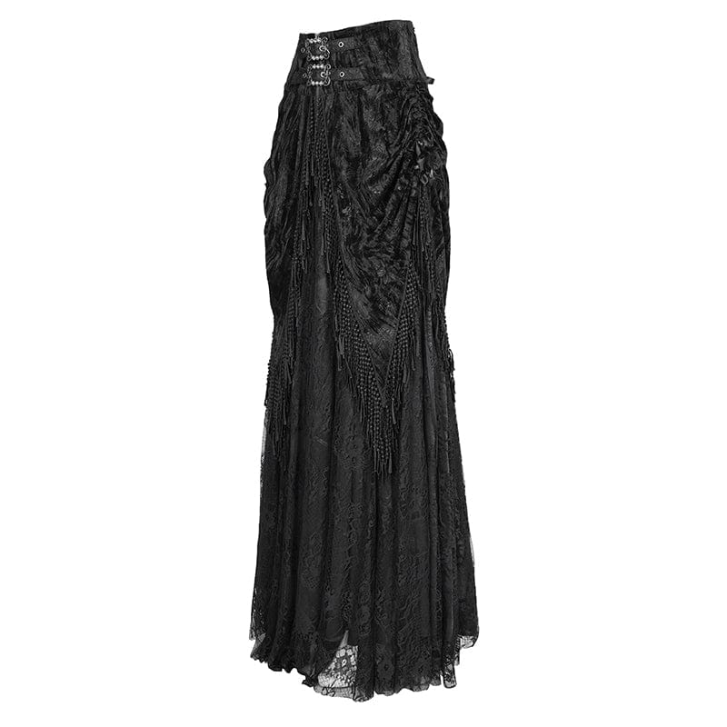 Women's Gothic Tassels Buckle-up Long Skirt