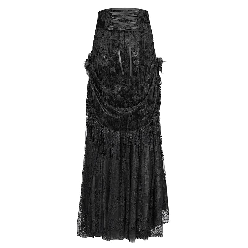 Women's Gothic Tassels Buckle-up Long Skirt