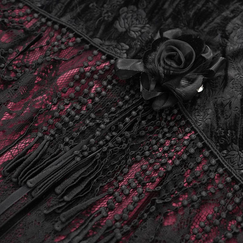 Women's Gothic Tassels Buckle-up Long Skirt Black Red
