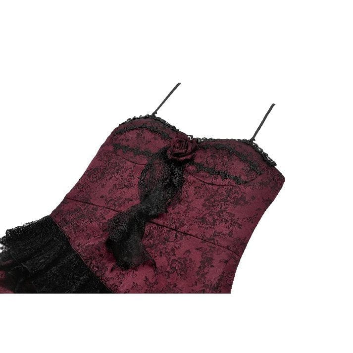 Women's Gothic Rose Layered Lace Ruffle Asymmetric Slip Dress