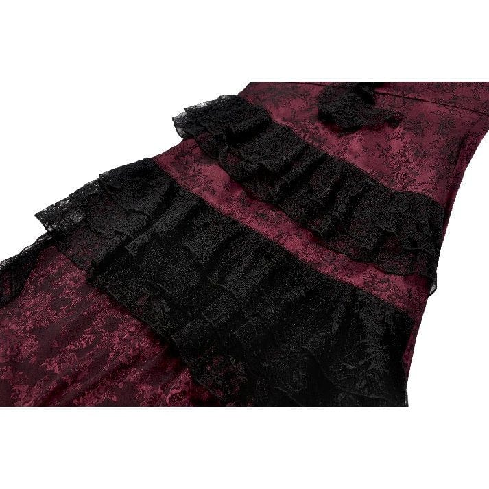 Women's Gothic Rose Layered Lace Ruffle Asymmetric Slip Dress