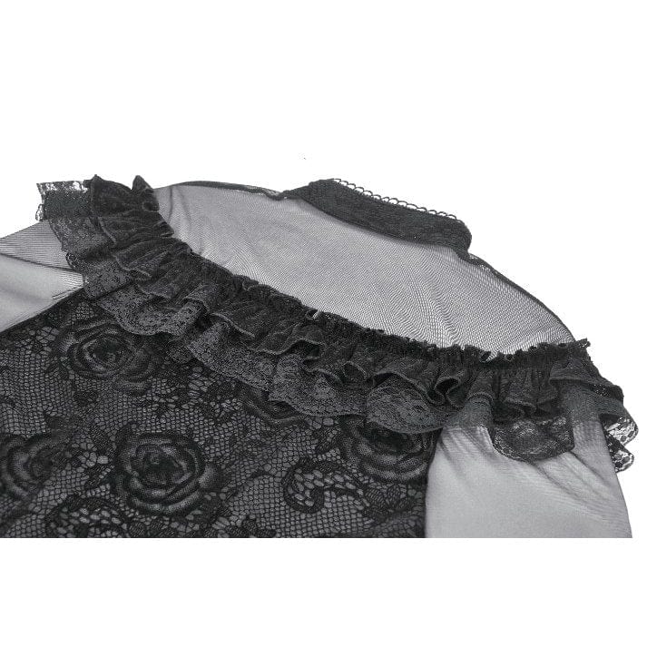 Women's Gothic Rose Printed Ruffled Long Sleeved Top
