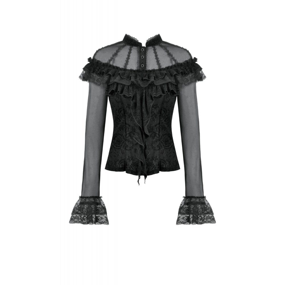 Women's Gothic Rose Printed Ruffled Long Sleeved Top