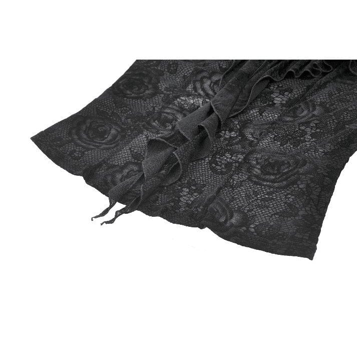 Women's Gothic Rose Printed Ruffled Long Sleeved Top