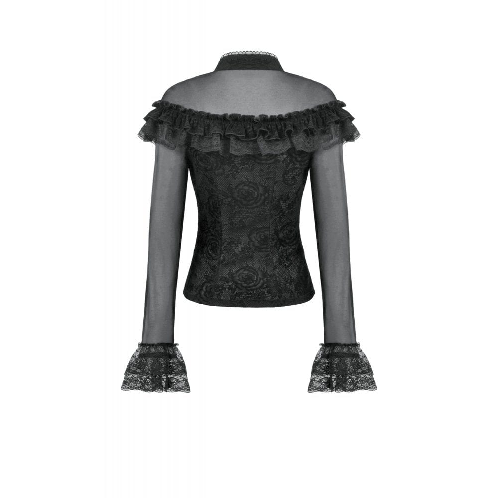 Women's Gothic Rose Printed Ruffled Long Sleeved Top