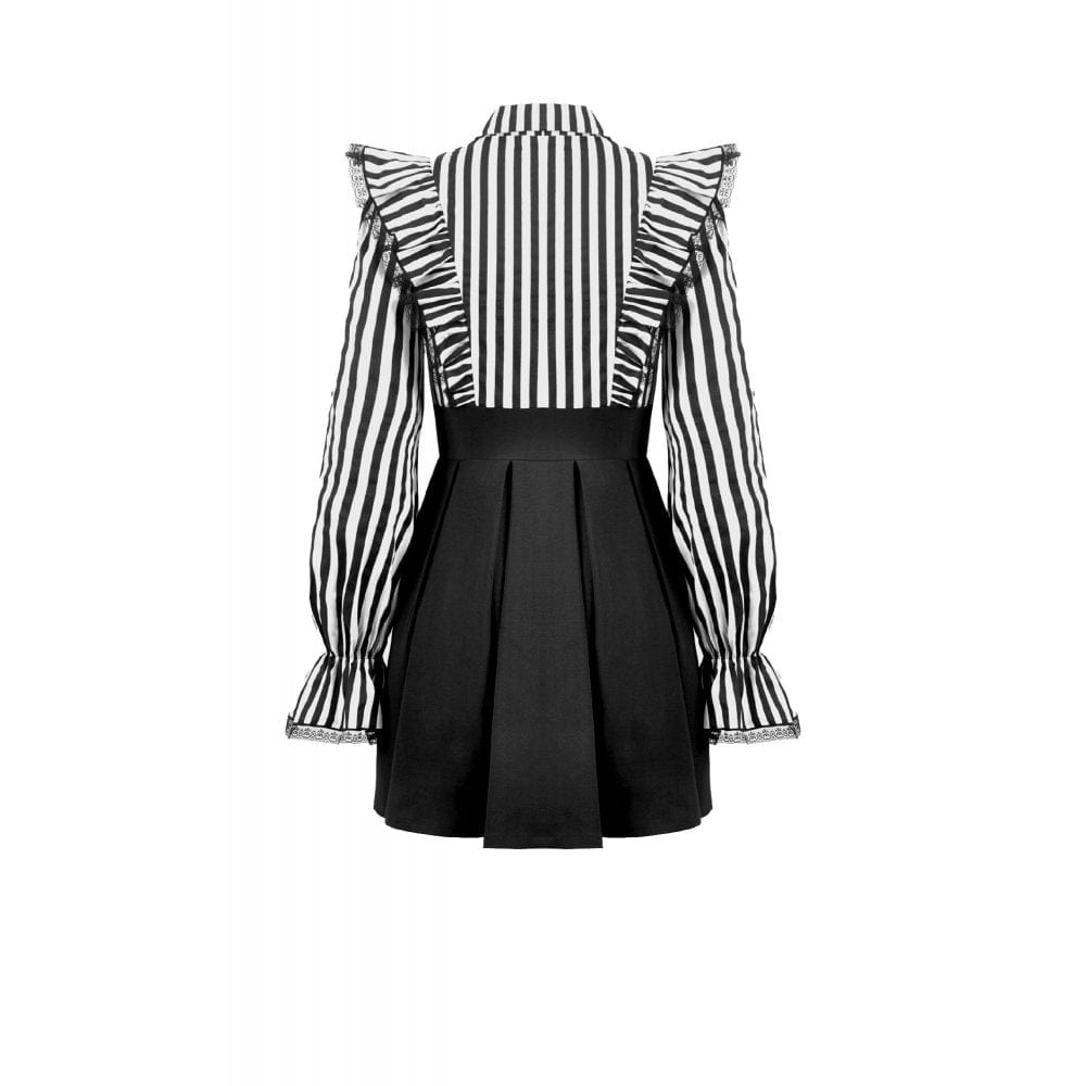 Women's Gothic Striped Ruffled Pleated Dress