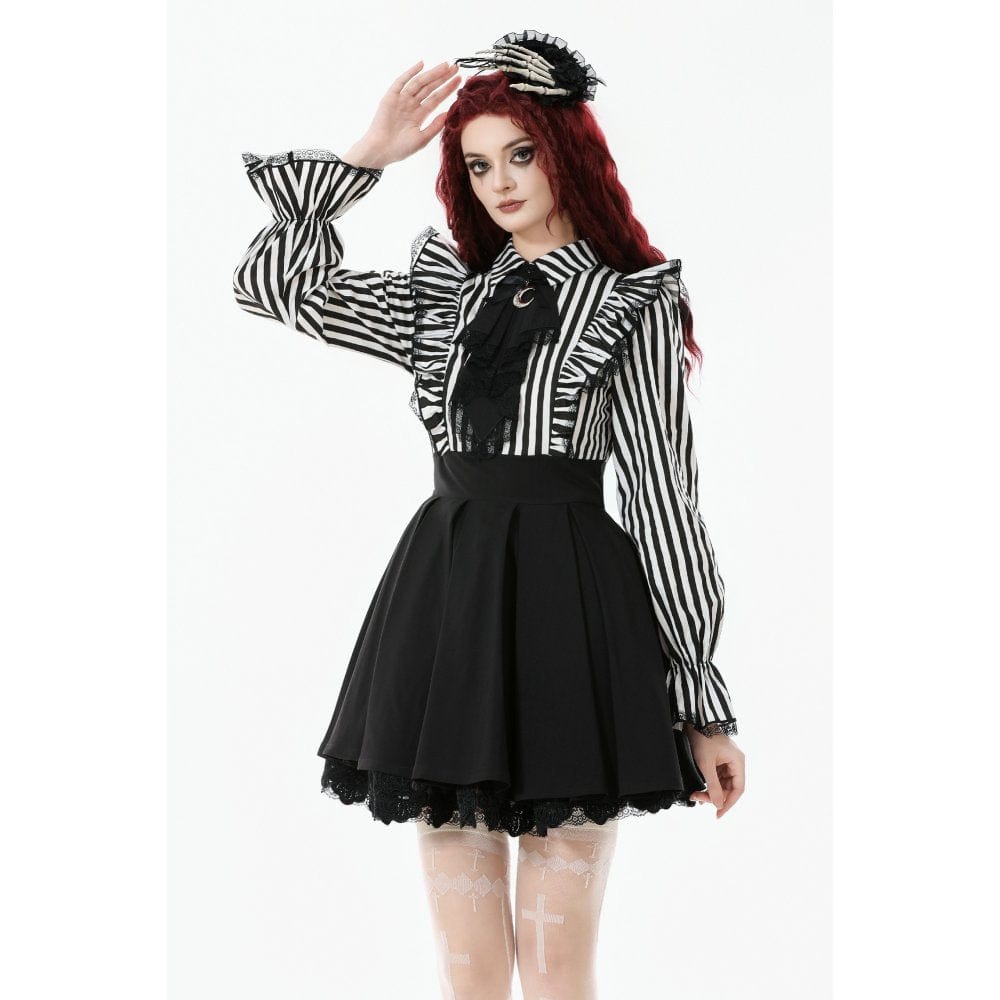 Women's Gothic Striped Ruffled Pleated Dress