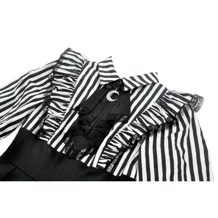 Women's Gothic Striped Ruffled Pleated Dress