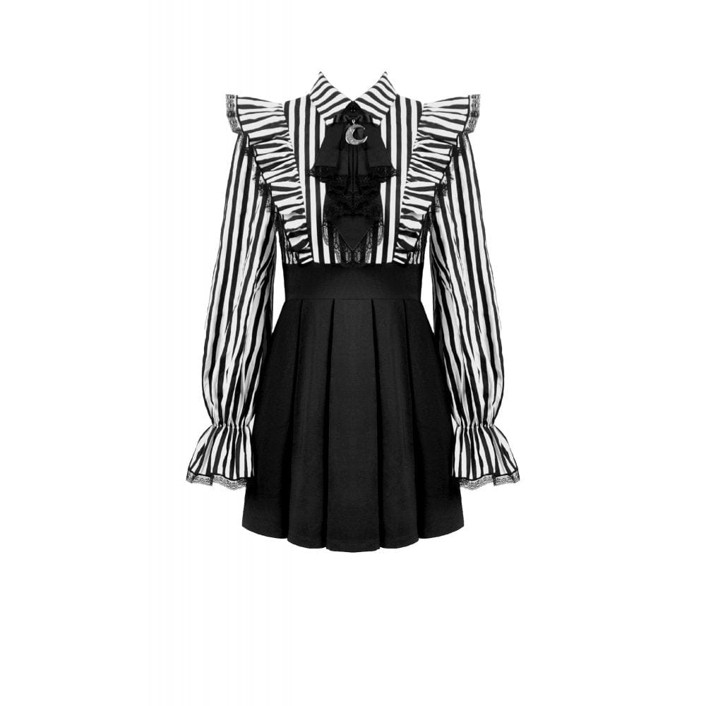 Women's Gothic Striped Ruffled Pleated Dress
