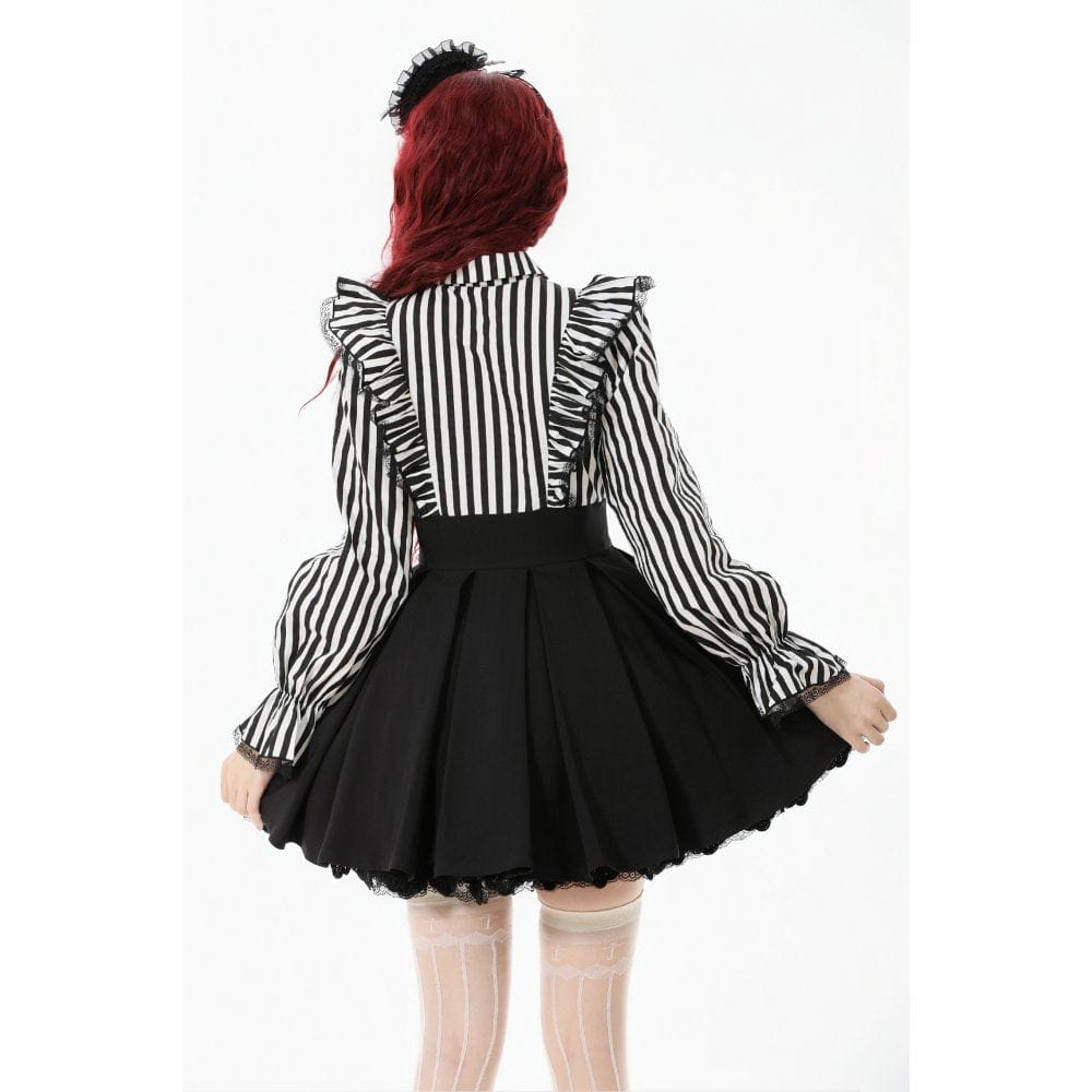 Women's Gothic Striped Ruffled Pleated Dress