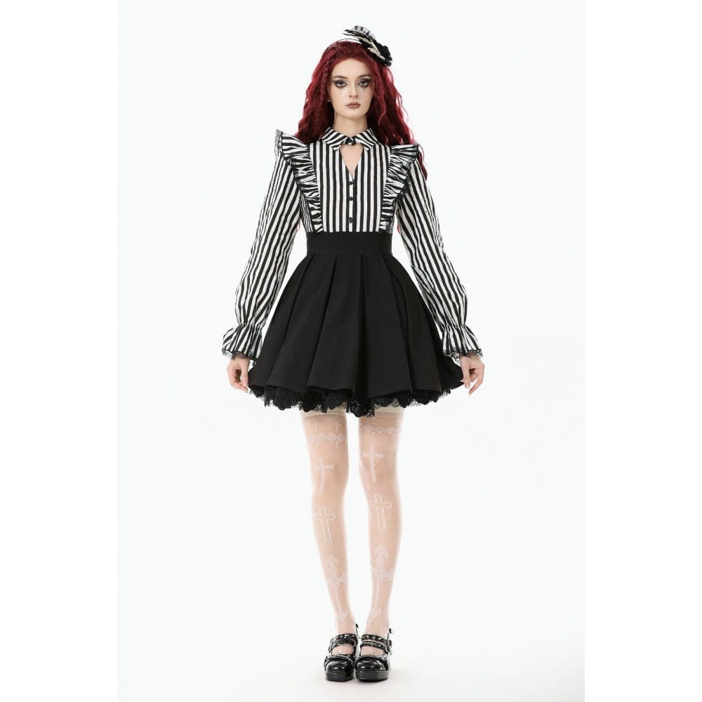 Women's Gothic Striped Ruffled Pleated Dress