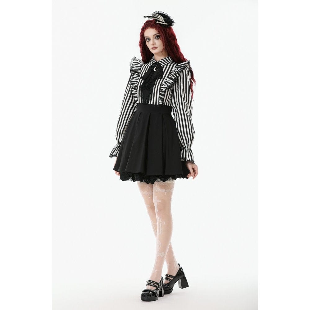 Women's Gothic Striped Ruffled Pleated Dress