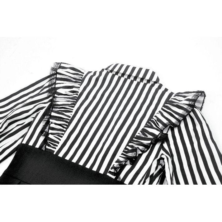 Women's Gothic Striped Ruffled Pleated Dress
