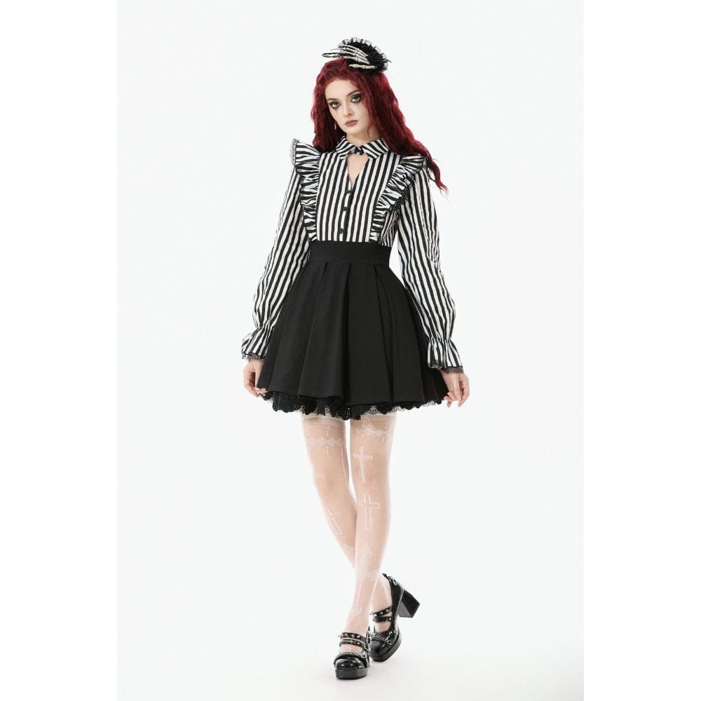 Women's Gothic Striped Ruffled Pleated Dress