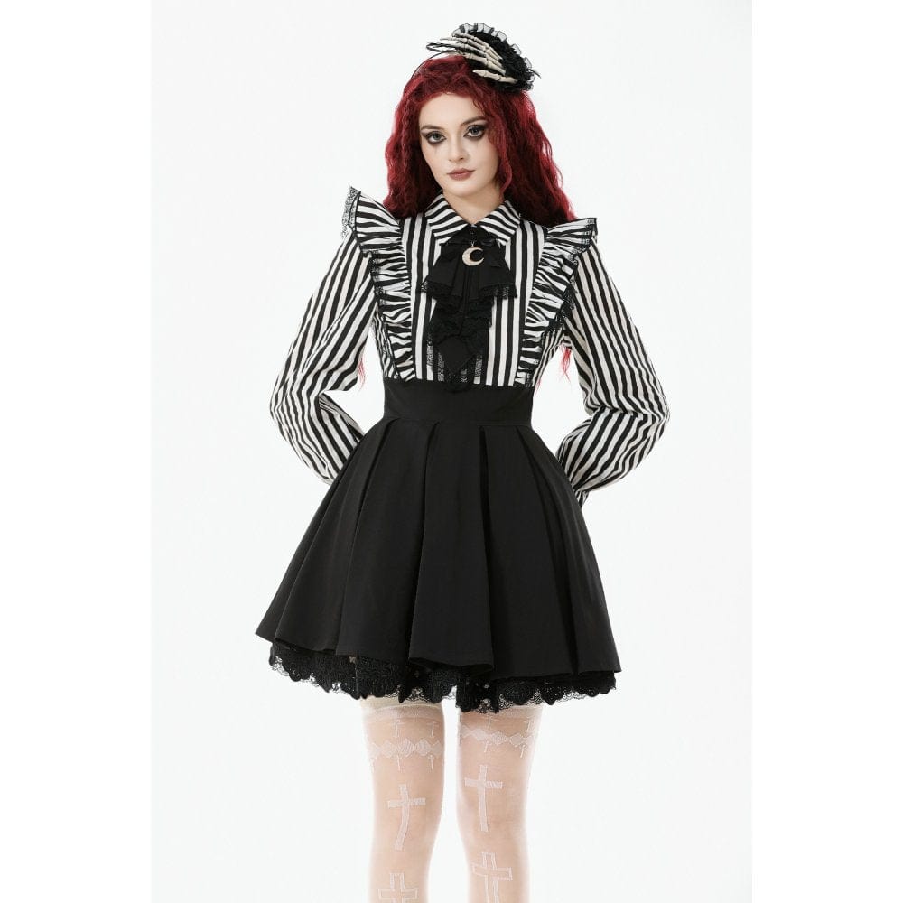 Women's Gothic Striped Ruffled Pleated Dress