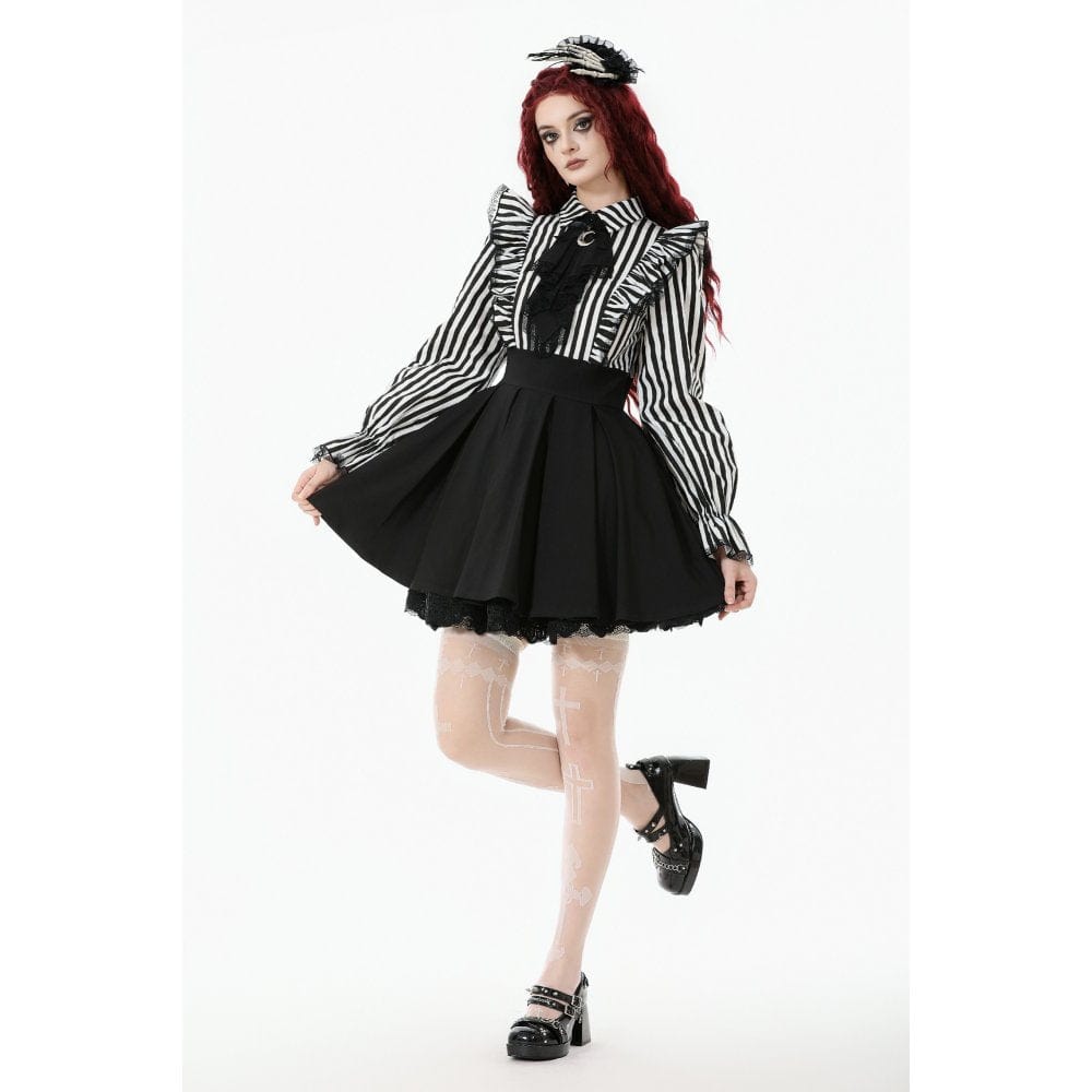 Women's Gothic Striped Ruffled Pleated Dress