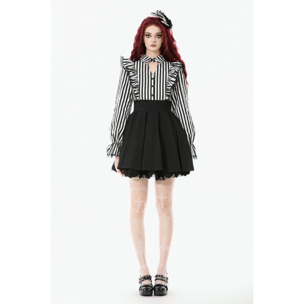 Women's Gothic Striped Ruffled Pleated Dress