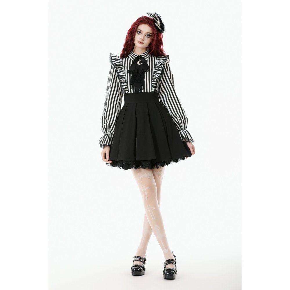 Women's Gothic Striped Ruffled Pleated Dress