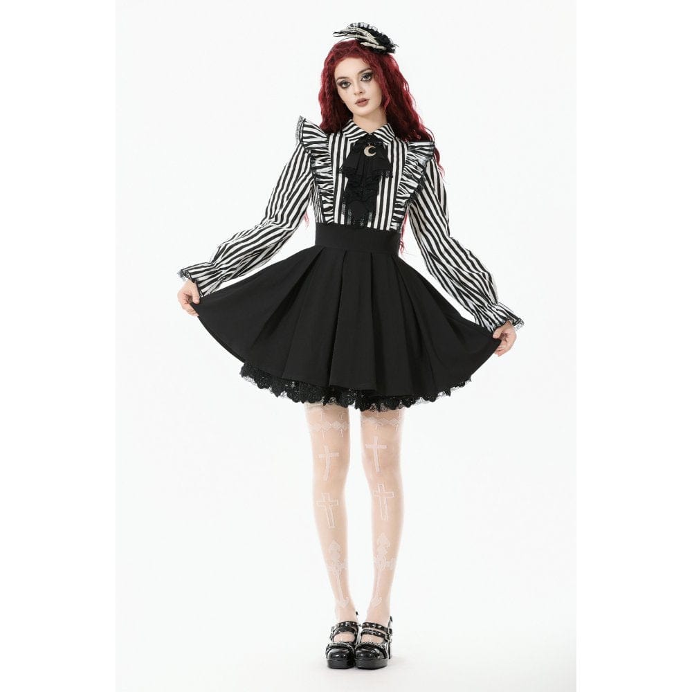 Women's Gothic Striped Ruffled Pleated Dress