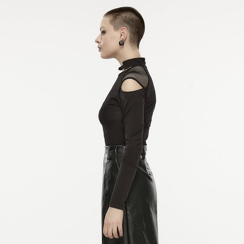 Women's Asymmetricle Stitched Embroidered Mesh T-shirts