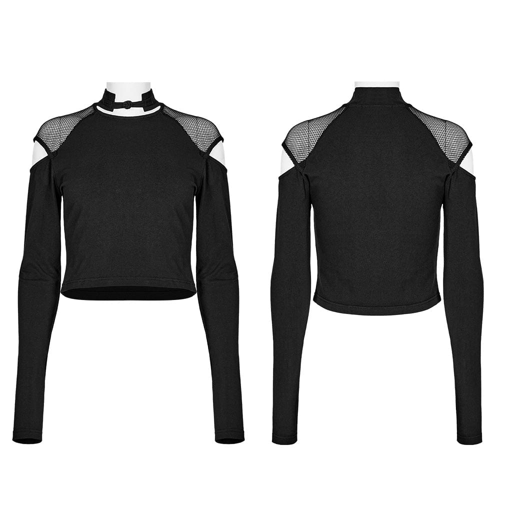 Women's Asymmetricle Stitched Embroidered Mesh T-shirts